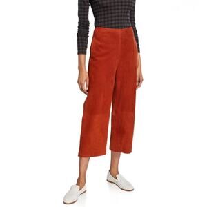 Vince Pants Size 6 Fall Culottes Suede Wide Leg Cropped in Brick Red Orange